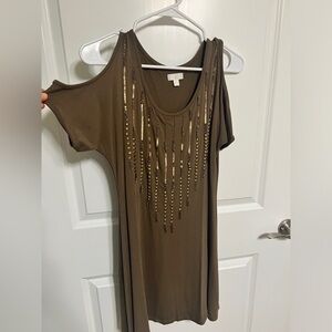 NWOT Women’s Charming Charlie green cold shoulder beaded round neck tshirt dress